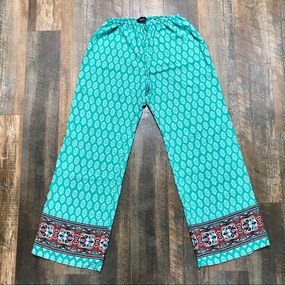 Rue 21 wide leg silky pants boho elastic medium
